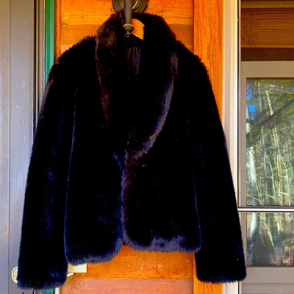 IMAN Faux Fur Black Coat Great Condition Size M